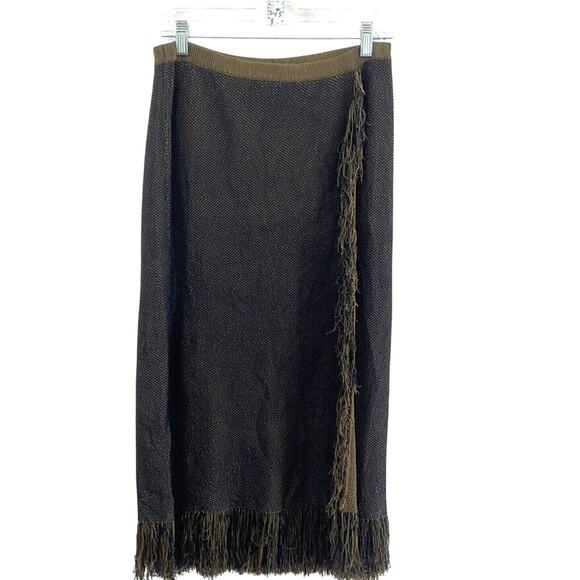 J.Crew Dresses & Skirts - J. Crew Factory Olive Green and Black Fringe Midi Skirt